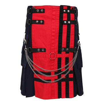 Red And Navy Deluxe Utility Kilt With Chain - biznimart